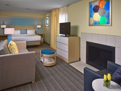 Stretch out in the spacious suite with cozy fireplace lounge.