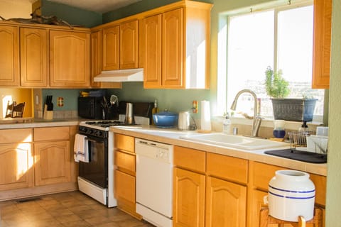 kitchen with mountain view out the sink window