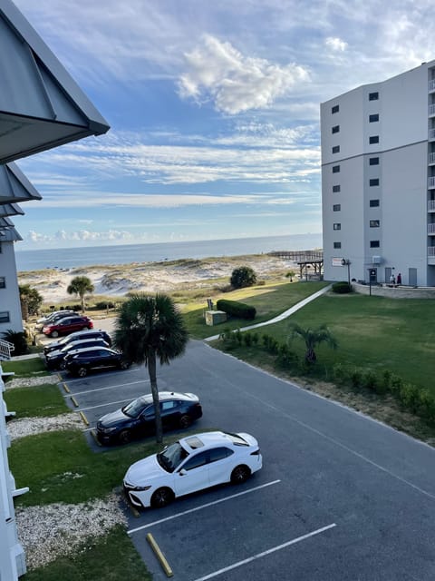 View of beach from balcony