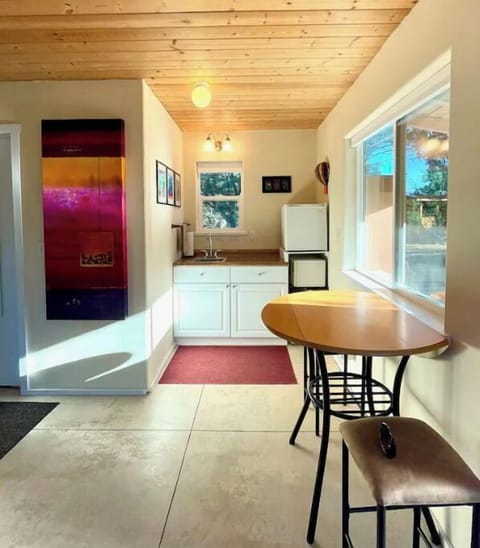 The Stick kitchenette has a mini fridge, microwave, hot plate, & toaster oven.