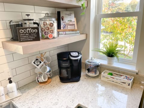Coffee Bar with bean grinder, French press, traditional brewer or Keurig - you choose