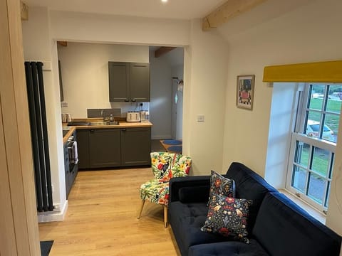 Kitchen area leads into lounge area