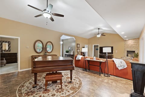 Living room with fully-restored 1908 Baldwin Grand Piano