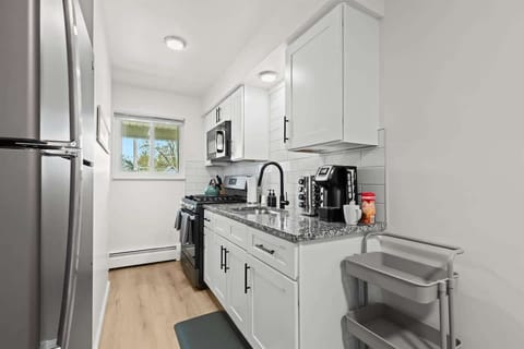 This Airbnb is perfect for anyone who loves to cook. The kitchen is spacious and well-equipped with everything you need to create delicious meals, including granite countertops and white cabin