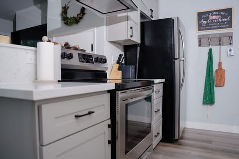 view from dining area into kitchen