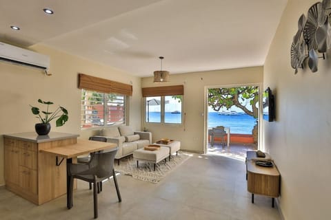 kitchen island and living