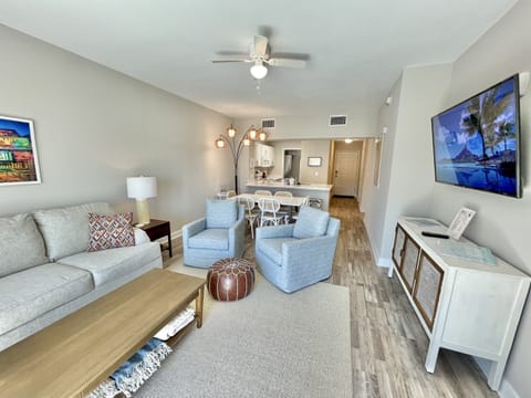 Living room with large flat screen TV & Queen sleeper sofa