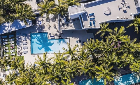 Admire the chic pool deck from a breathtaking aerial view.