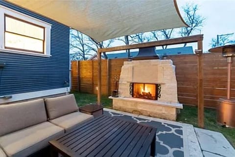 Cozy up to a fire next to this custom made stone fireplace.