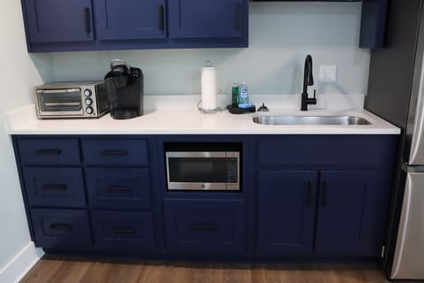 Keurig, toaster oven and microwave also available in the kitchenette.