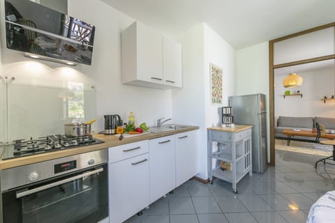 The well equipped kitchen with dishwasher, hob and oven