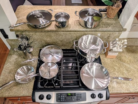 heavy duty 5 ply stainless steel pots & pans, stainless cooking utensils, knives