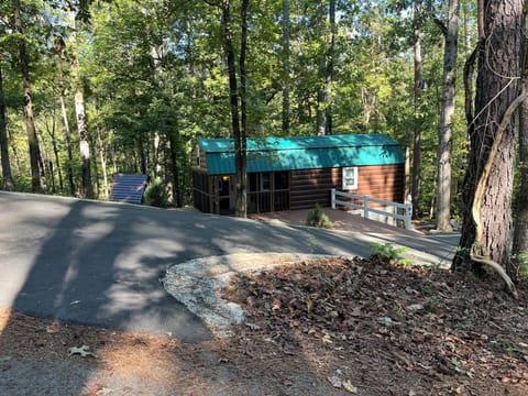 Outside view of cabin and longest part of driveway