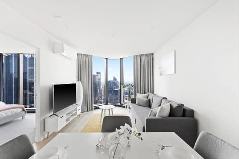A spacious living with a 3-seater sofa bed that folds out to a double.