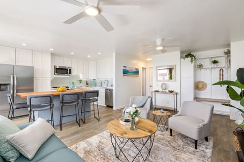 New kitchen with large butcher block island