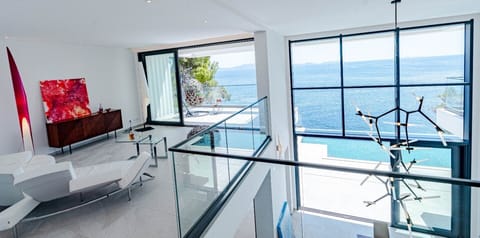 Lounge area with the balcony on the first floor of the exclusive villa for rent and vacation Miracul with a private pool on Korcula