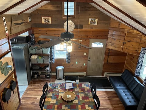 View of dining room from loft