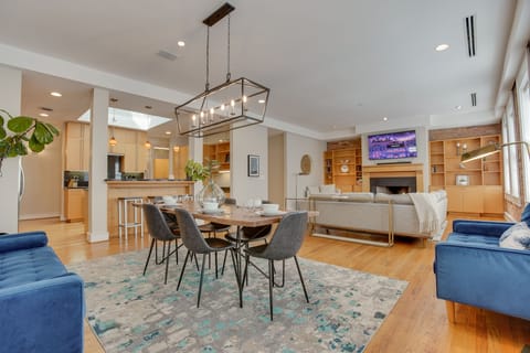 Seamlessly flow from the living room into the dining room area for dinner in!