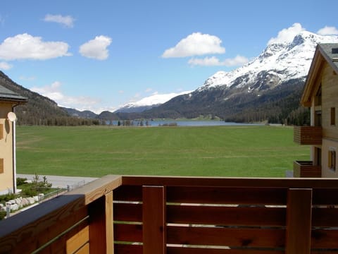 From the balcony: View to the Lanke of Silvaplana and Piz Surlej