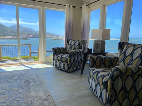 Two custom swivel chairs for enjoying the view. 