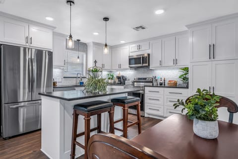 Kitchen is equipped with everything you need to cook a nice meal