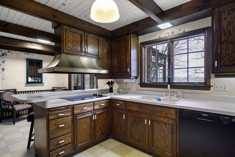 The electric cook top and dishwasher make for a convenient work space.