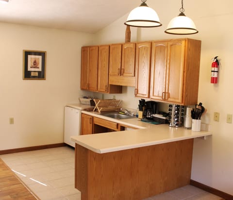 Cabin #1 @ Stone Creek - Kitchenette with fridge, sink, and other utensils.