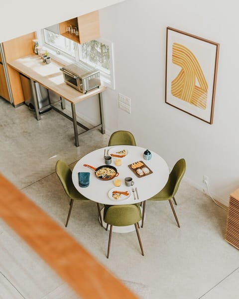 Our dining table overlooking our wall of windows.