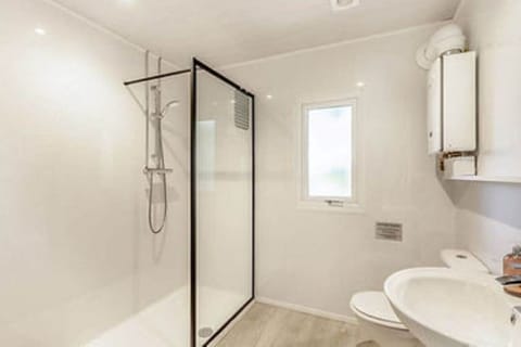 Walk-in shower and bathroom.
