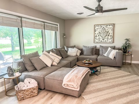 Comfy family room with oversized sectional that sleeps at least 3.