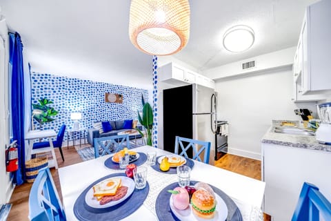 Full view of dining area and living room