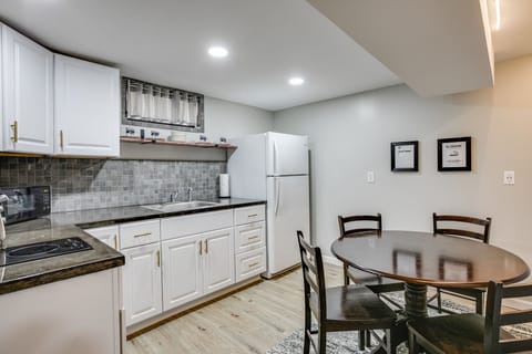 There's also a second kitchen in the basement, along with a table and four chairs.
