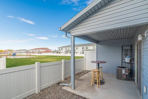 Back patio with a view, perfect for morning coffee.