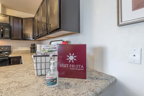 Welcome book with home information and gift basket for you!