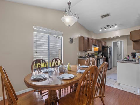 Dining room with kitchen view