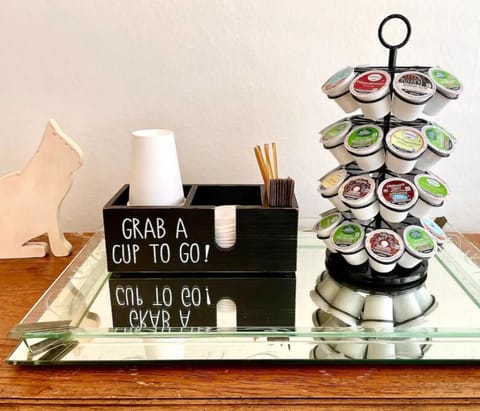 Enjoy a cup of coffee in the sun room, back patio, den or grab a cup to go!