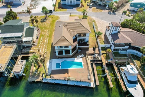 Aerial view of rear of home