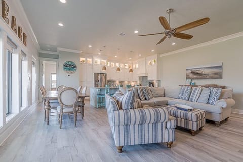 Open concept kitchen, dining, and living room