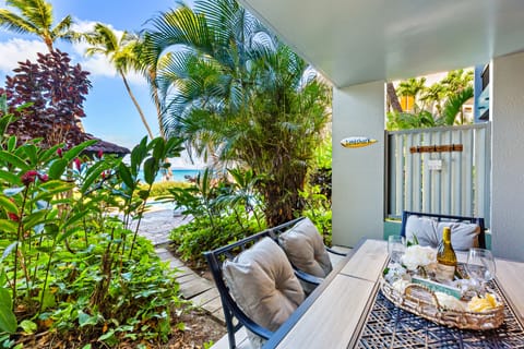 Private lanai with direct pool access and peekaboo ocean views!