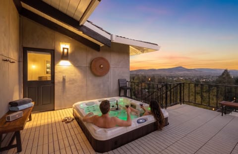 5-person hot tub on the upper deck