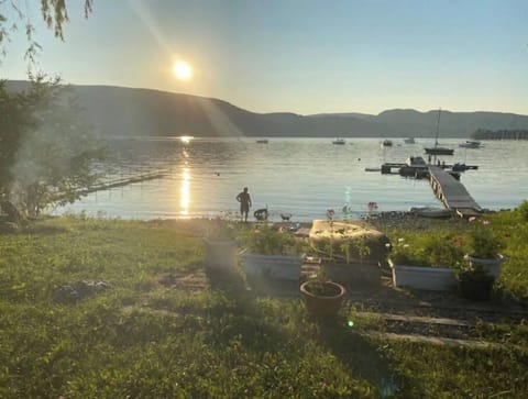 A sunset over the mountains at our waterfront