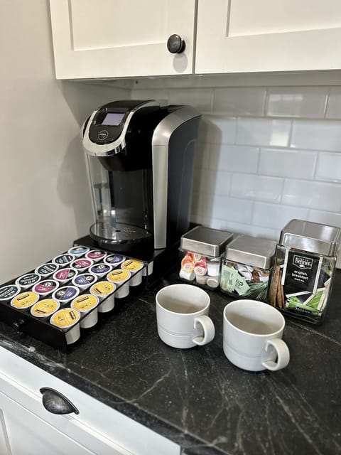 Fully stocked coffee and tea bar for your enjoyment!