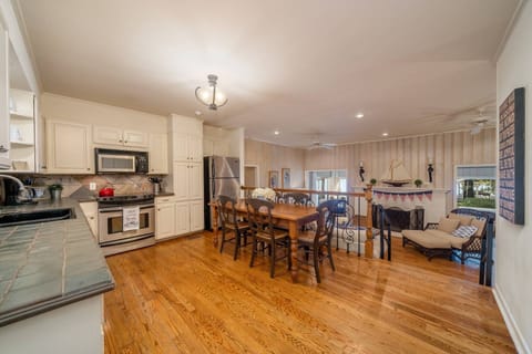 Kitchen as you walk through the front door | Stainless Steel Appliances | Cookware Provided
