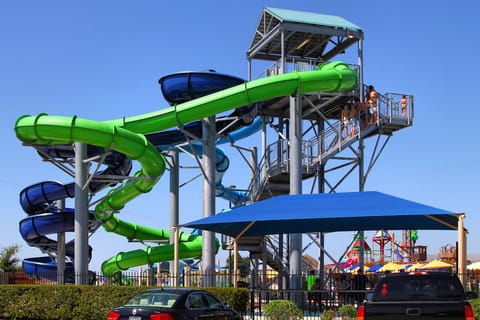 Dive into family fun with thrilling water slides nearby.