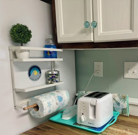 Dishwasher pods, dishwashing liquid, and paper towels for your convenience.
