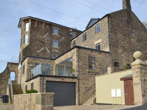 Entrance stairs to the right of the garage leading up to the main front door.