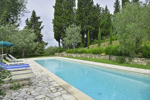 The equipped  and exclusive pool surroundined by olives trees