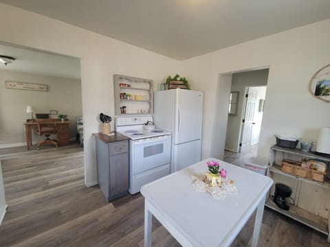 Pots, Pans, Vintage Plates, Drink ware, Wine Glasses & Coffee Maker & Coffee.