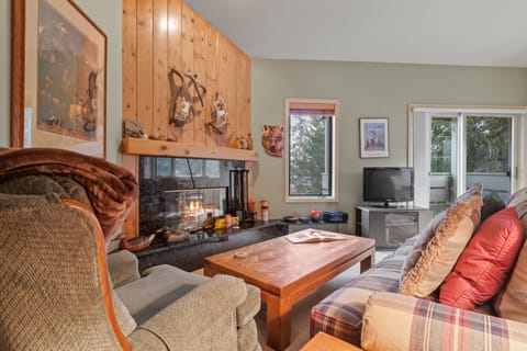 Living Room with Wood Burning Fireplace