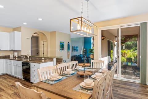 Bright dining area with seating for eight